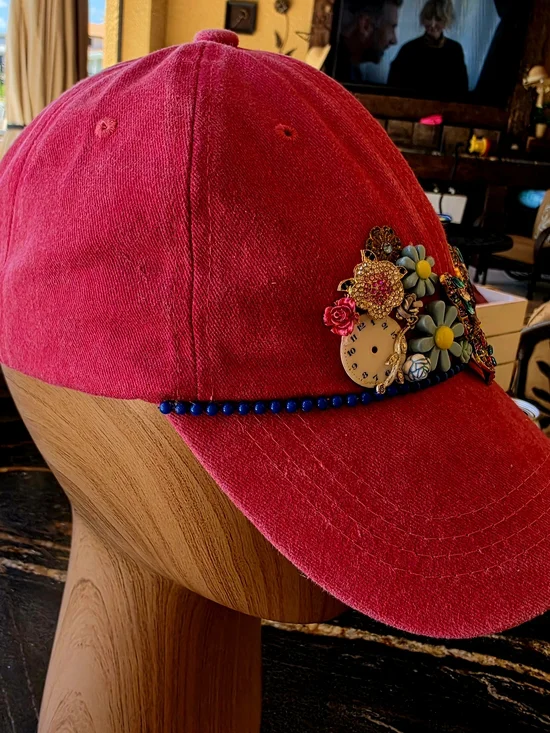 Embellished Raspberry Pink Baseball Cap with Rhinstone Butterfly - Picture 3 of 6